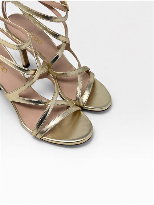 Sandali dorati con listini incrociati e tacco IL LACCIO | ET086LAMINATOPLATINO